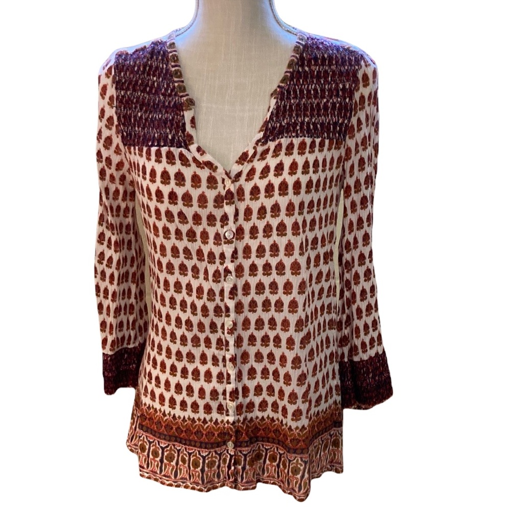 HP!! Lucky Brand Live in Love Floral Patterned Button Down Long Sleeve Top - Picture 1 of 9